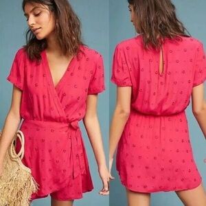Anthropologie Greenbrier Embroidered Summer Romper Magenta Hot Pink Small *Flaw*